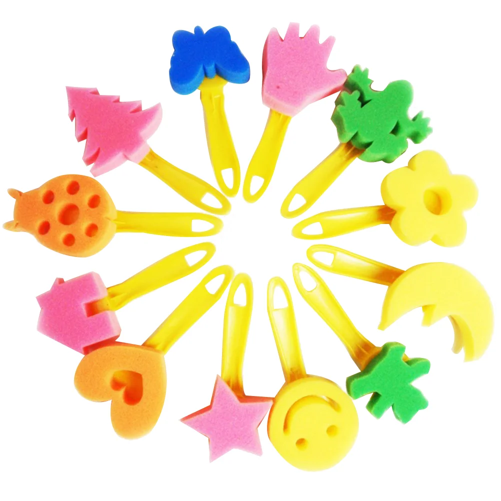 

12pcs Painting Sponge Set Creative Flower Stamp DIY Painting Brush Tools with Roller Round Flat for Kids Children Drawing