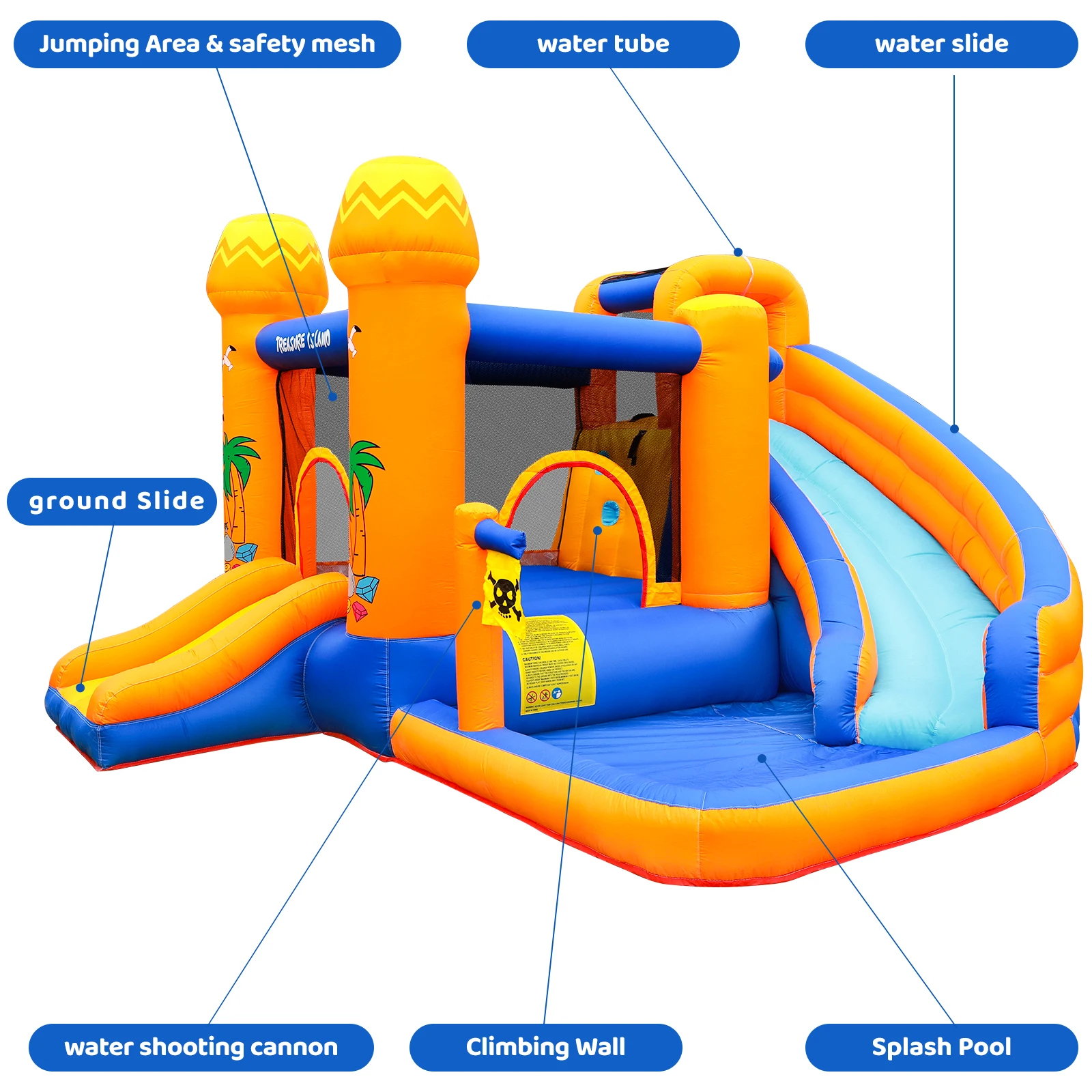 AOOU Casa de rebote inflable para niños con soplador de 450 W, tobogán para niños y tobogán de agua 2 en 1, parque acuático de castillo inflable al aire libre