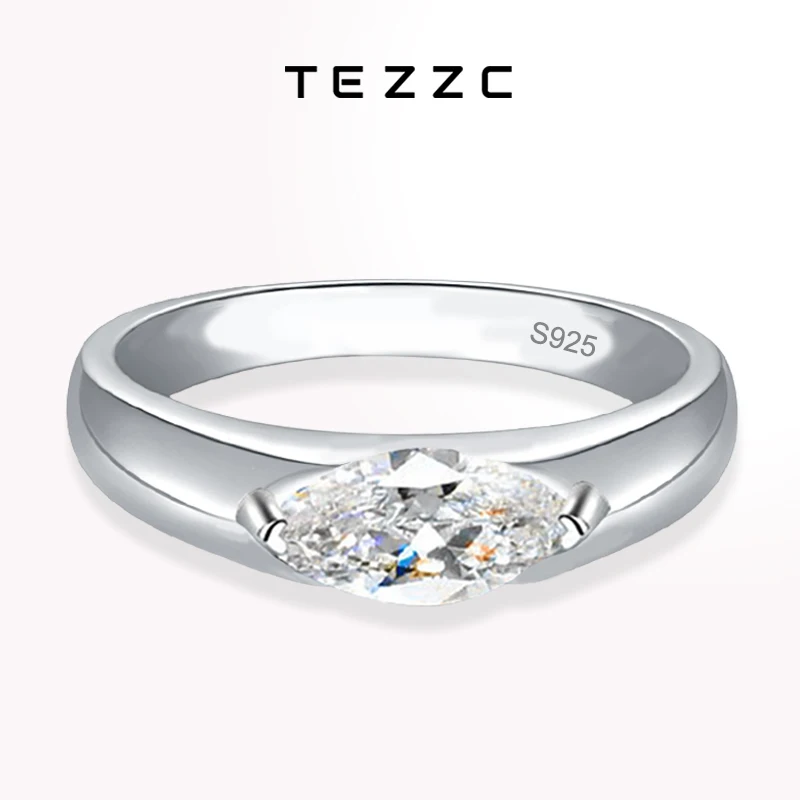 Tezzc 0.5CT Marquise Cut 4X8mm Moissanite Rings for Women 925 Sterling Silver Wedding Proposal Bands Fine Jewelry with GRA