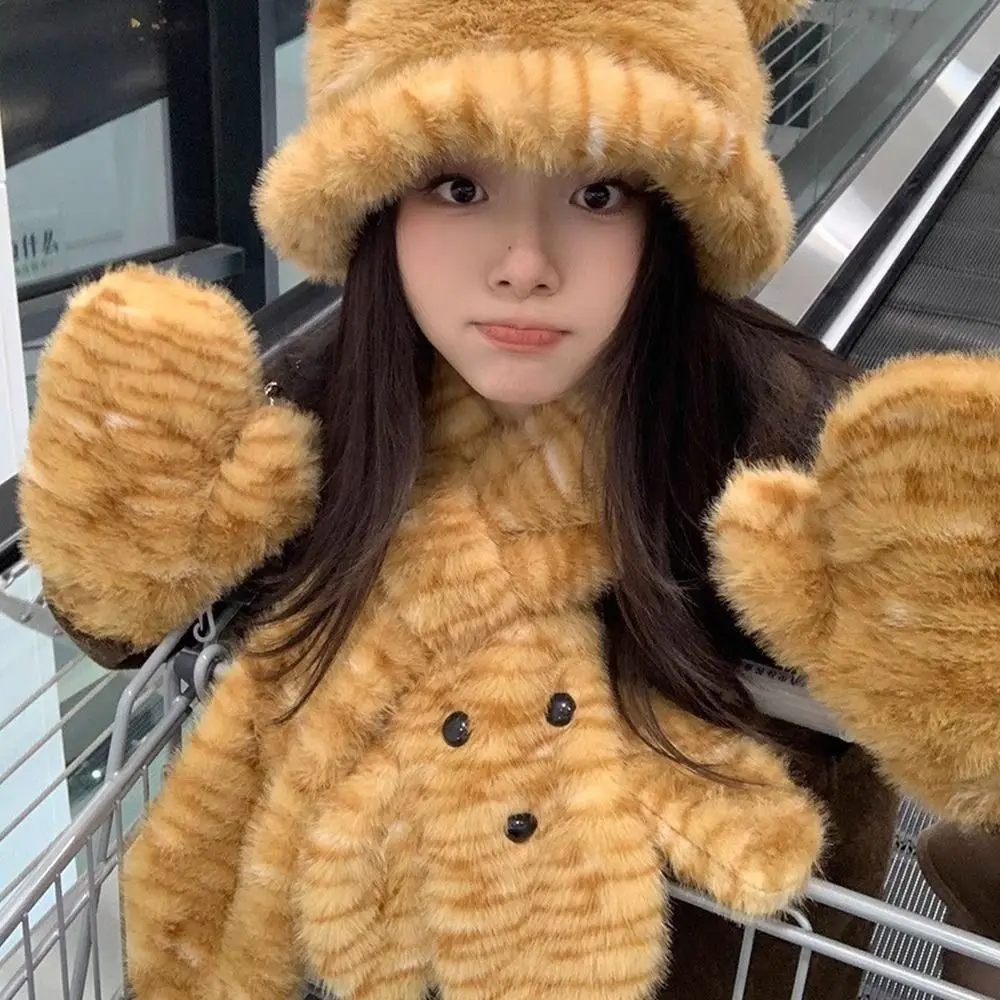 Новая мультяшная шапка из кожи животных, защита шеи, сохраняющая тепло, шапка-рыбак с медвежьими ушками, защита ушей, шарф в полоску тигра, осень-зима