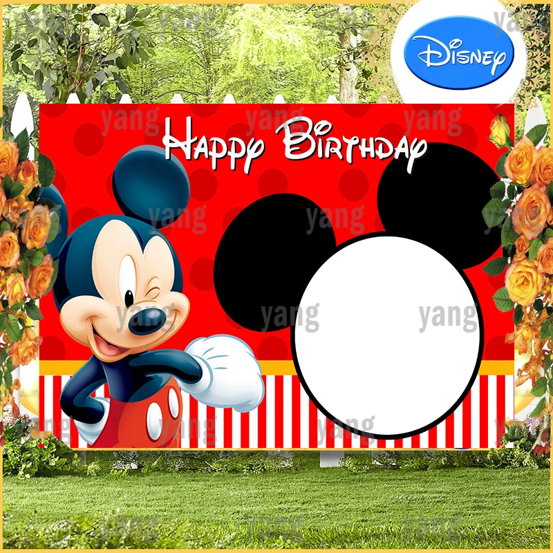 Custom Disney Cartoon Lovely Black Ear Mickey Mouse Head Boys Birthday Party Cute Red Dots Backdrop Photography Background