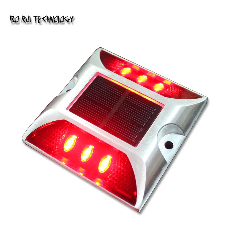 Solar Double-sided Reflective Road Studs LED Square Truck Warning Fog Lights, Driveway All-aluminum Raised Road Signs