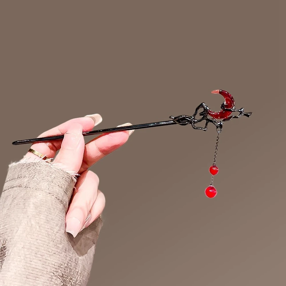 جديد النمط الصيني القمر شرابة الشعر عصا للنساء خمر Hanfu عود الشعر العصي إكسسوارات الشعر