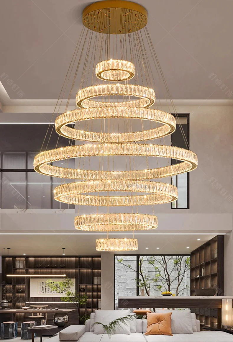 

Nordic Ring Crystal Chandelier Dimmable for Living Room Bedroom Staircase Pendant Lamp Home Decoration Luxury Lighting Fixture