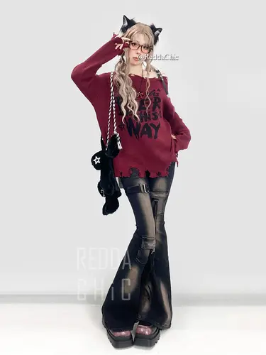 REDDACHiC Low Waist Cargo Jeans Women Distressed Buckle Belt Bootcut Denim Pants Tall Girl Long Trousers Retro Grunge Streetwear - Image 5