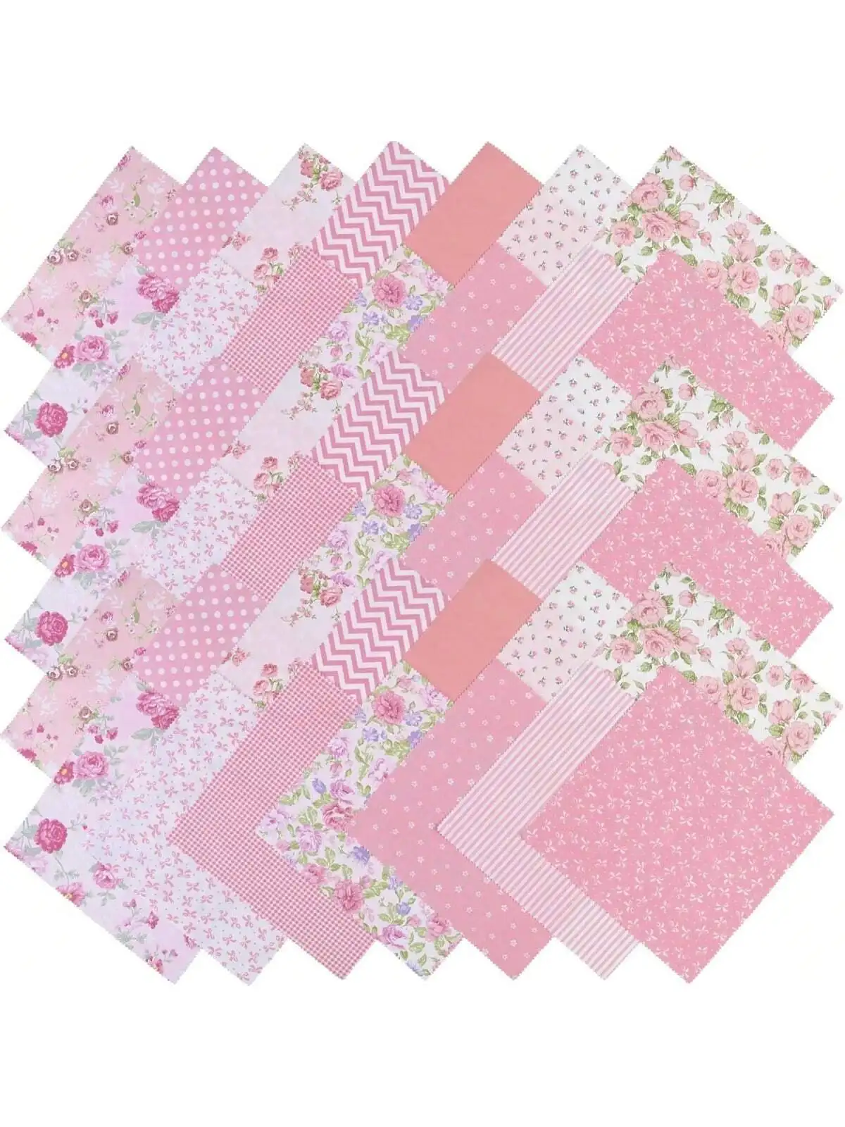 42pcs 5x5inch Patchwork Fabric Squares Set with Vintage Roses And Checkered Patterns Ideal for DIY Crafts Home Decor Sewing Fest