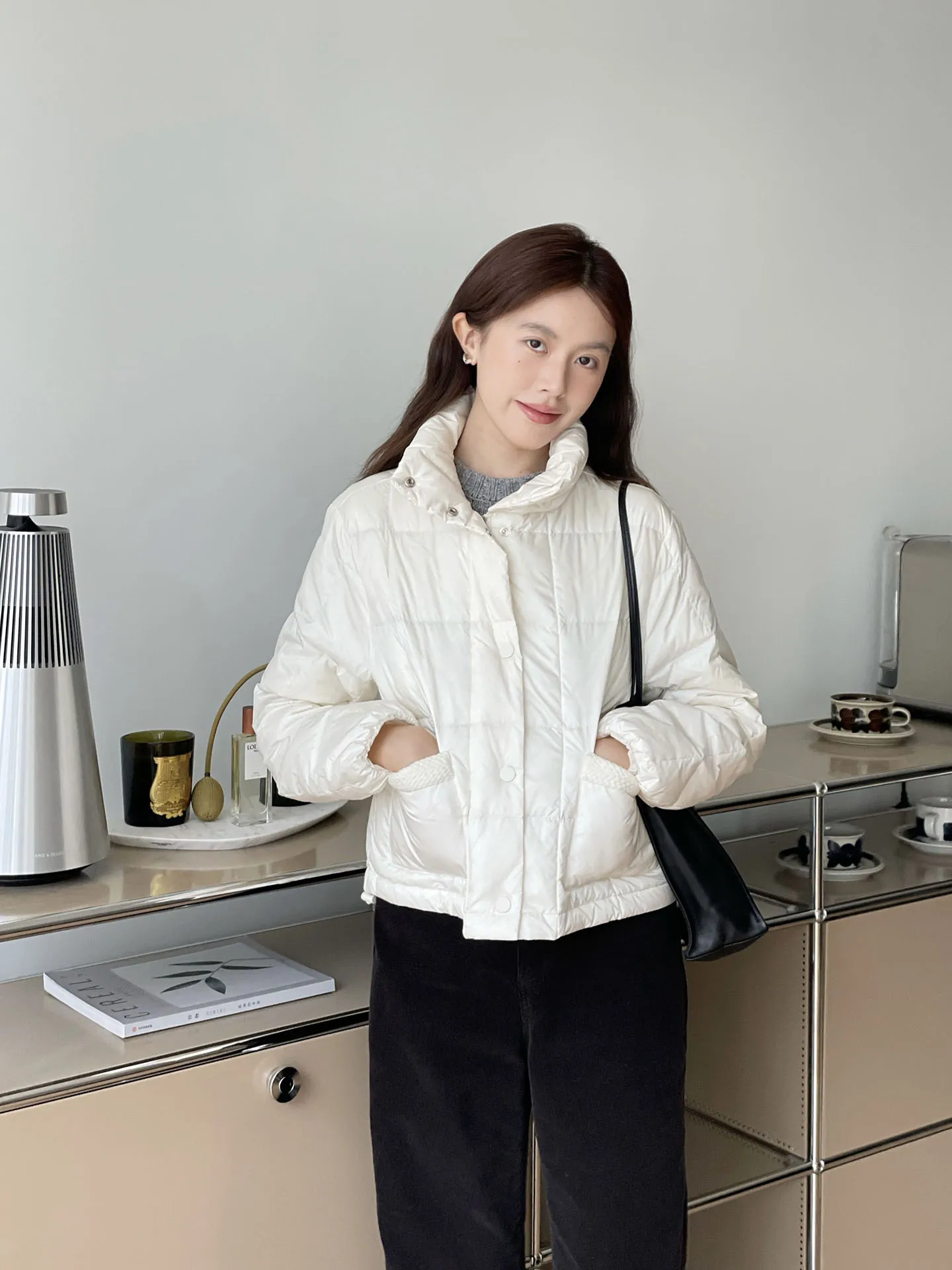 

Легкое милое женское пальто Fi Buy из рта белого гусиного пуха с воротником-стойкой, тонкое осенне-зимнее повседневное пальто