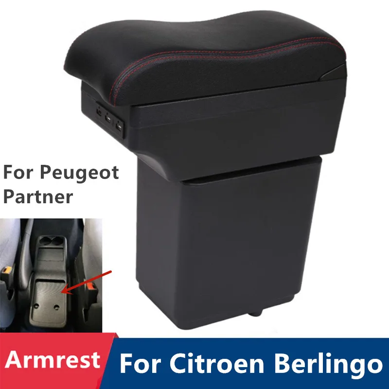 For Citroen Berlingo Armrest Retrofit Parts for Peugeot Partner Tepee Car Armrest Storage Box Car Charging USB LED Accessory