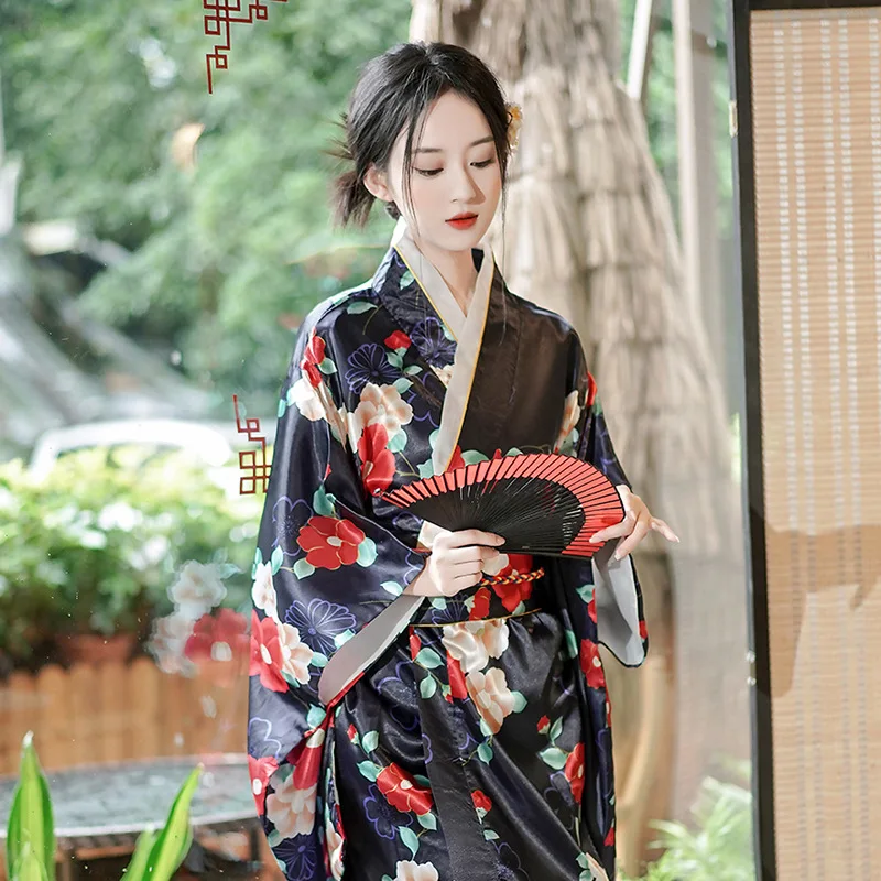 Japanischer traditioneller Yukata Kimono mit Obi Vintage Frauen Abendkleid Geisha Kimono Vintage Frauen Bühnenshow Kostüm Cosplay – Detail 1