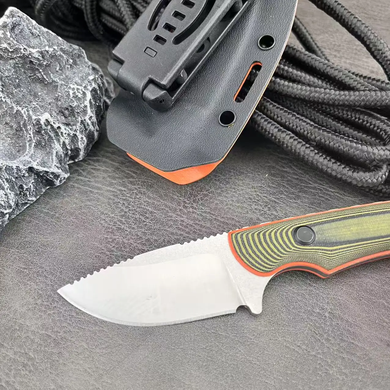 Cuchillo de utilidad 15017, mango G10, cuchillo de supervivencia para acampar, autodefensa al aire libre, hoja fija EDC, caza de combate, multiherramientas, funda Kydex