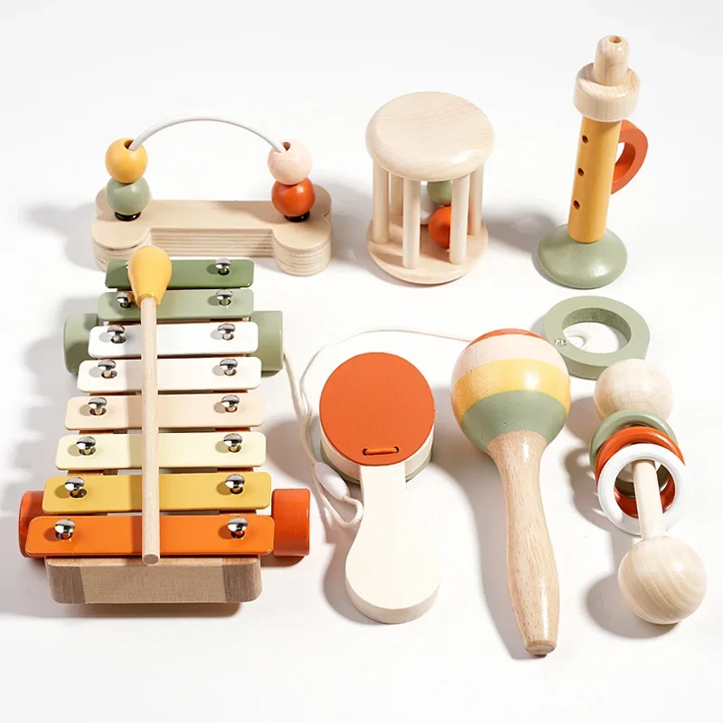 Conjunto de instrumentos de percussão de martelo de areia para crianças presentes educação precoce kit de instrumentos musicais triângulo de madeira ferro tambor vara brinquedo