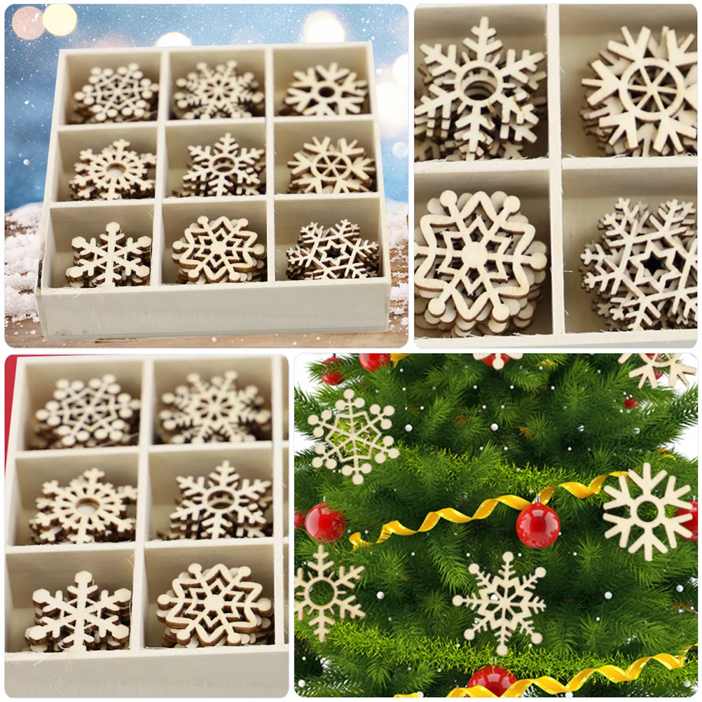 

72 pcs 1 Set Snowflake Decoration Wooden Crafts Diy Pendants For Christmas Tree Party Home Wall Hanging Art Decor