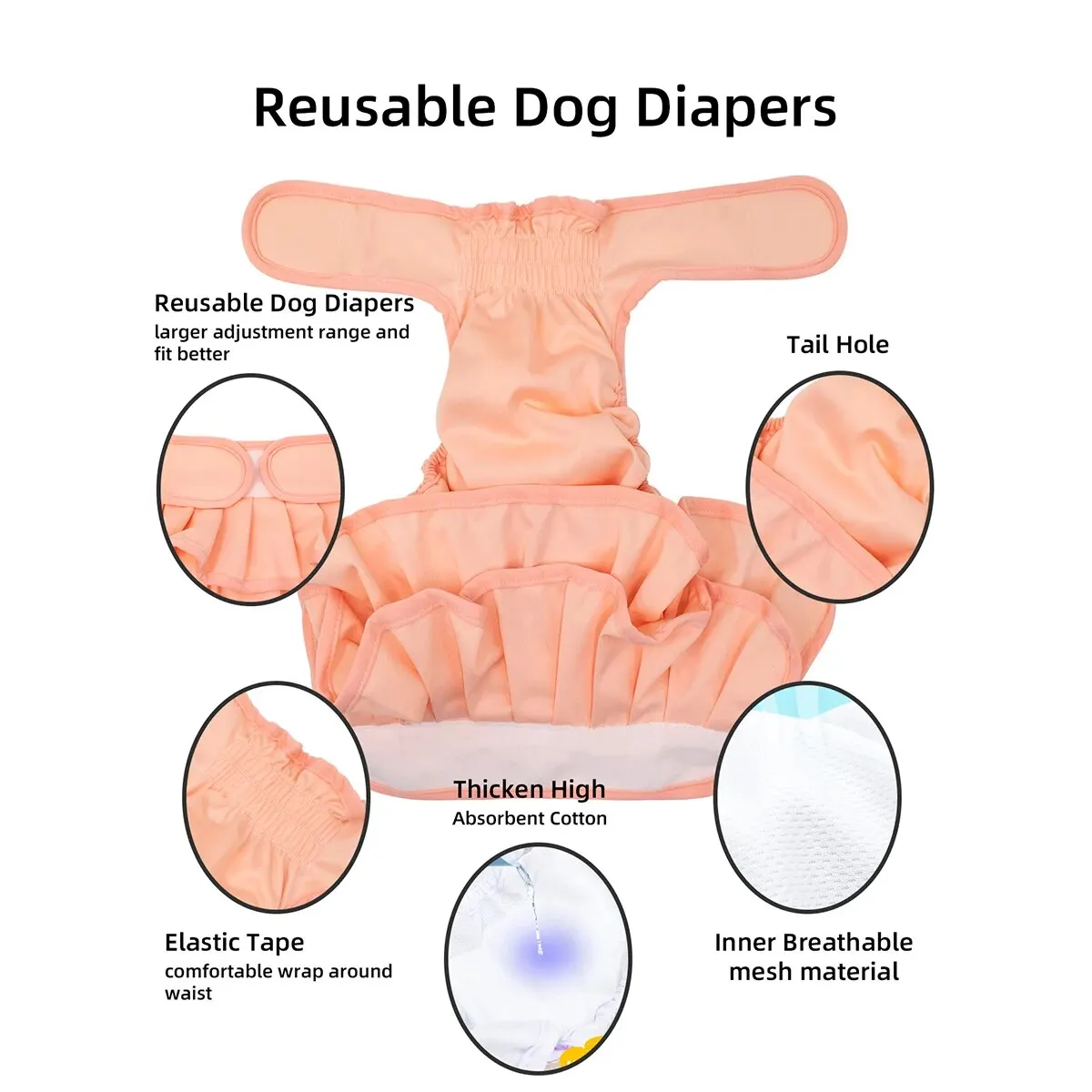 1PC Female Dog Diaper Dress Highly Absorbent Dog Diapers for Girl Dogs, Washable Dog Diapers for Dogs in Heat, Incontinence