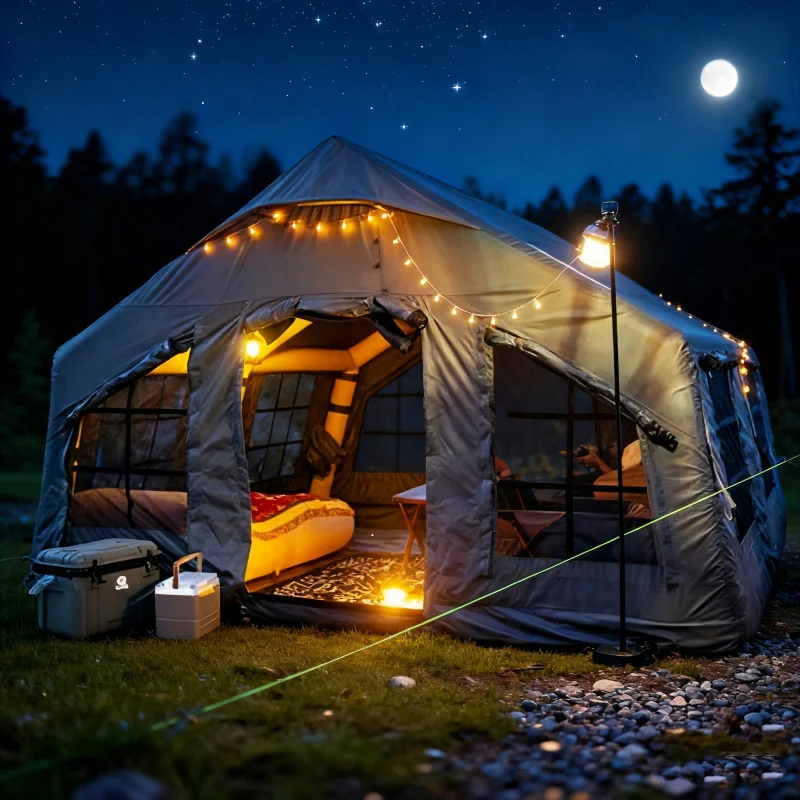custom.Quick Setup Waterproof Portable Inflatable Tent House Oxford Fabric Family Outdoor Camping Hiking Four-season One Bed