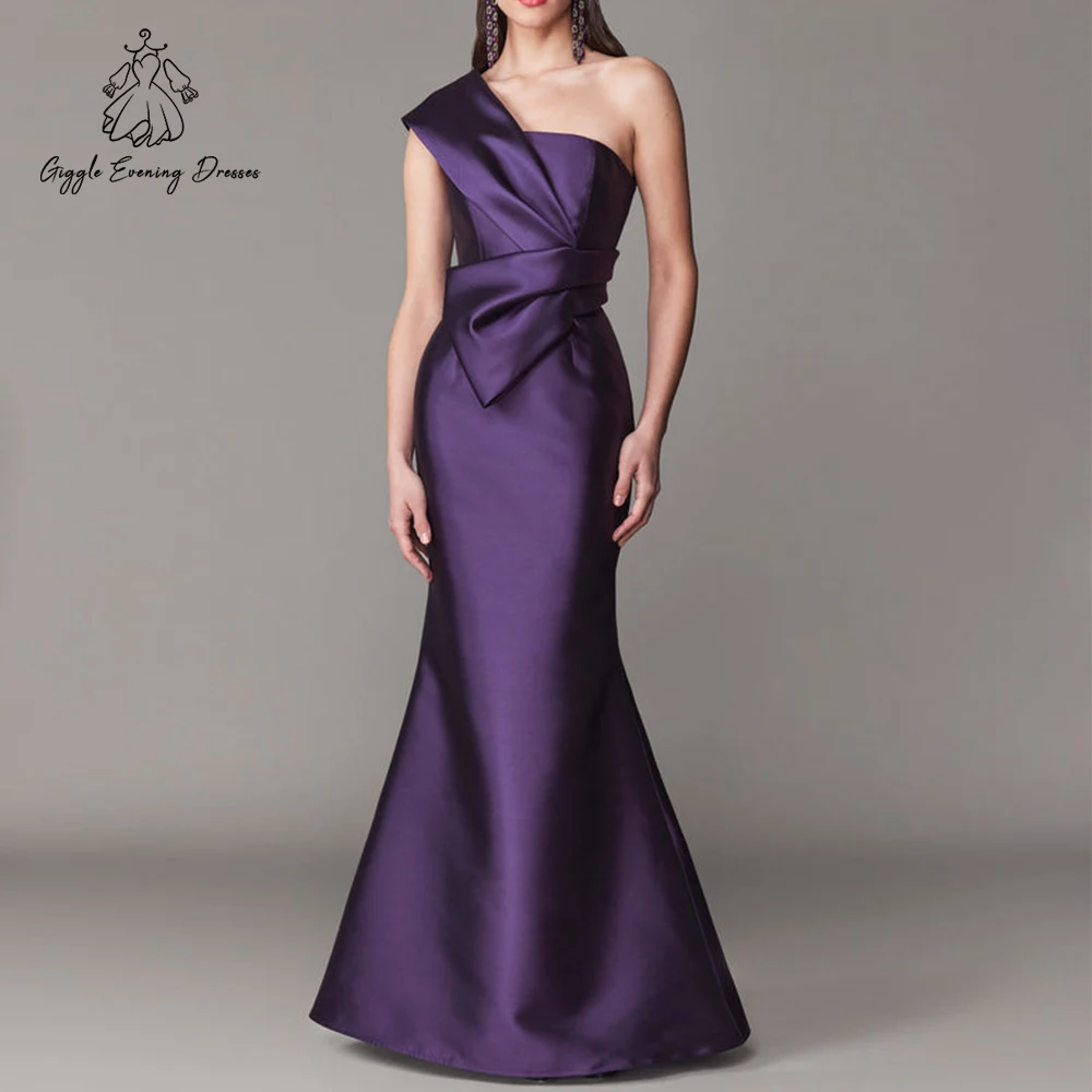Giggle Elegant One-Shoulder Mermaid Evening Dresses Floor-Length Sleeveless Pleated Draped Backless Prom Party Gowns Customized