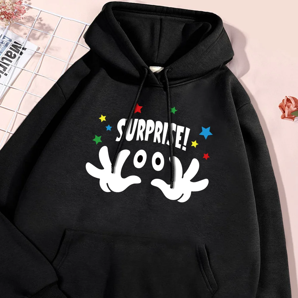 Surprise Cartoon Print Hoodie Men Warm Fleece Hoodies High Quality Casual Pullover 2024 Autumn New Hoody Soft Men's Clothing