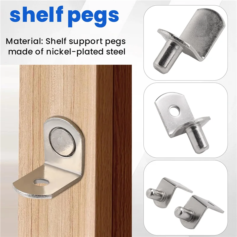 AB02 72Pcs Shelf Pegs Support Kit, 6 Styles Shelf Pins, Nickel Plated Cabinet Shelf Pegs For Shelves Bookcase Bookshelf Pegs