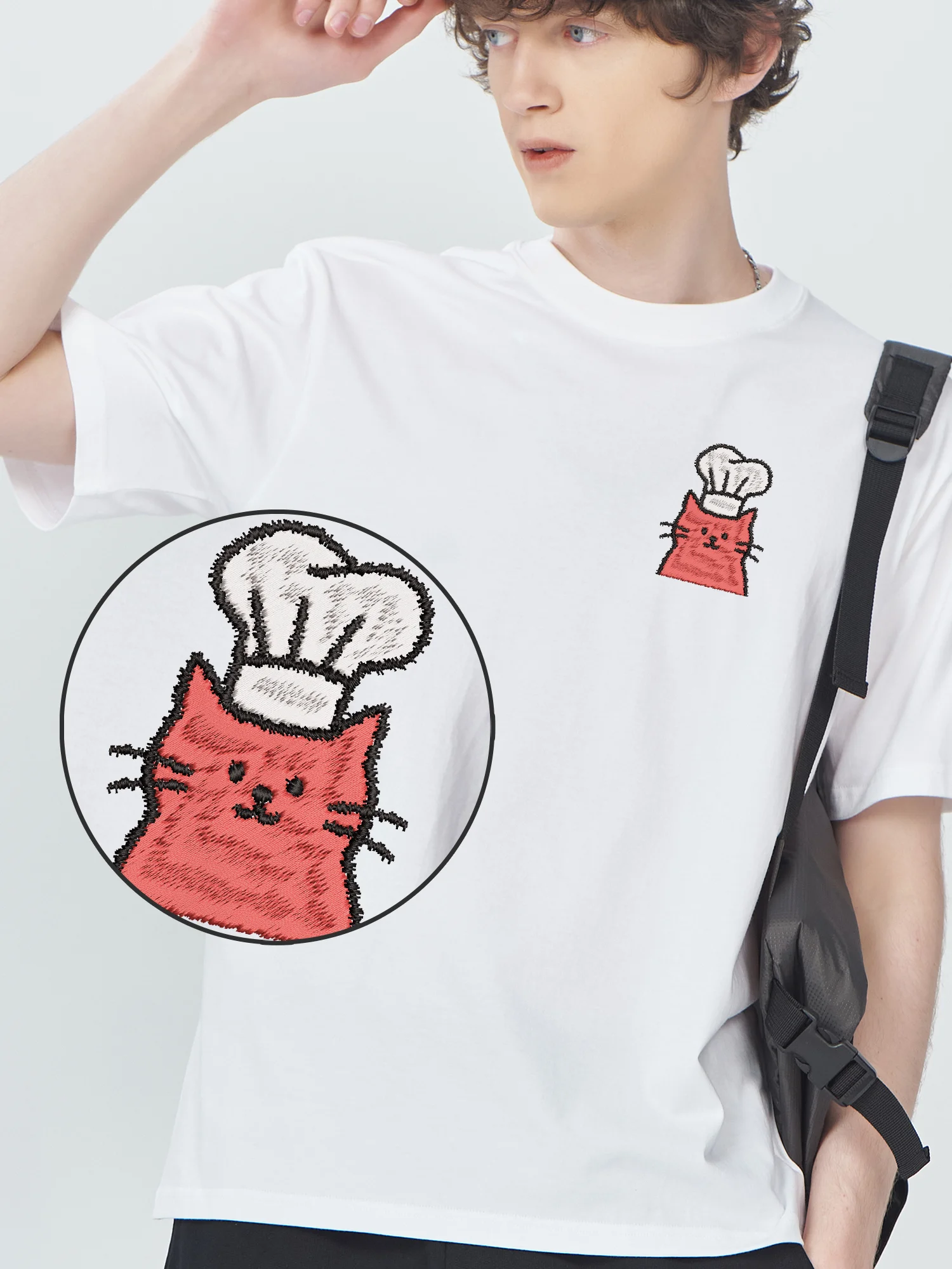 

Chef Cat Embroidered T Shirts High Quality Cotton T-Shirt For Men Women Trendy Streetwear Embroidery Shirts