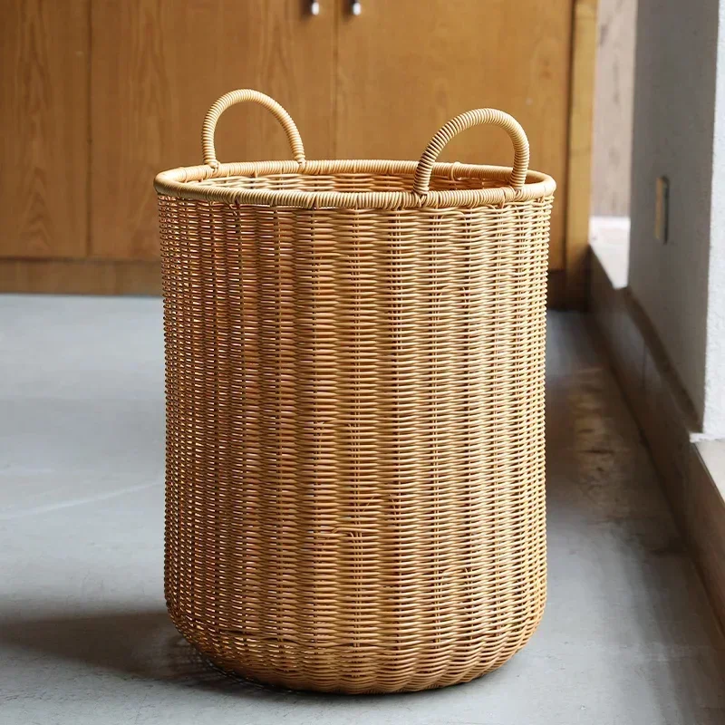

Nordic Style Large Dirty Clothes Basket, Circular, Living Room, Book and Newspaper Storage Bucket, Plastic Rattan Warehouse Rack