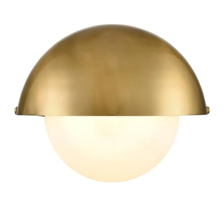 

Mid Century Wall Sconce Modern Gold Bathroom Vanity Light Over Mirror with Adjustable Metal Shade and Milky Glass Globe G9 Base