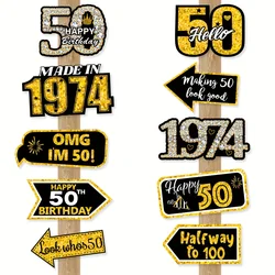 20Pcs 50th Birthday Decorations Black Gold 1974 Party Sign Party Decorations Happy 50th Birthday Party Decorations Signs