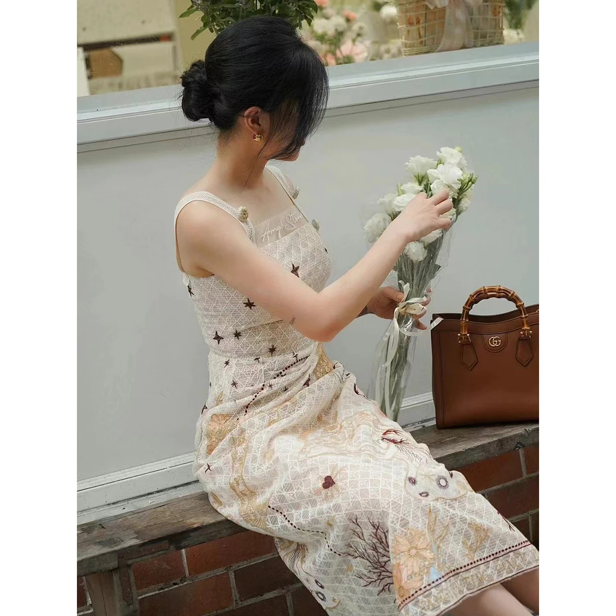 2024 Women\'s Clothing Lace embroidered waist dress Spring Summer New 0808