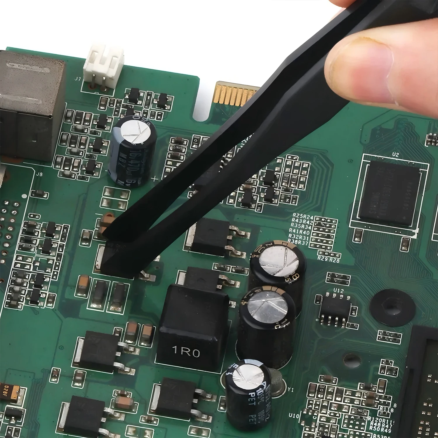 FIXFANS 8Pcs Anti-static ESD Plastic Tweezers Set Pointed Flat Curved Tips Tweezers for Electronics Phone PCB Repair Tools Kit