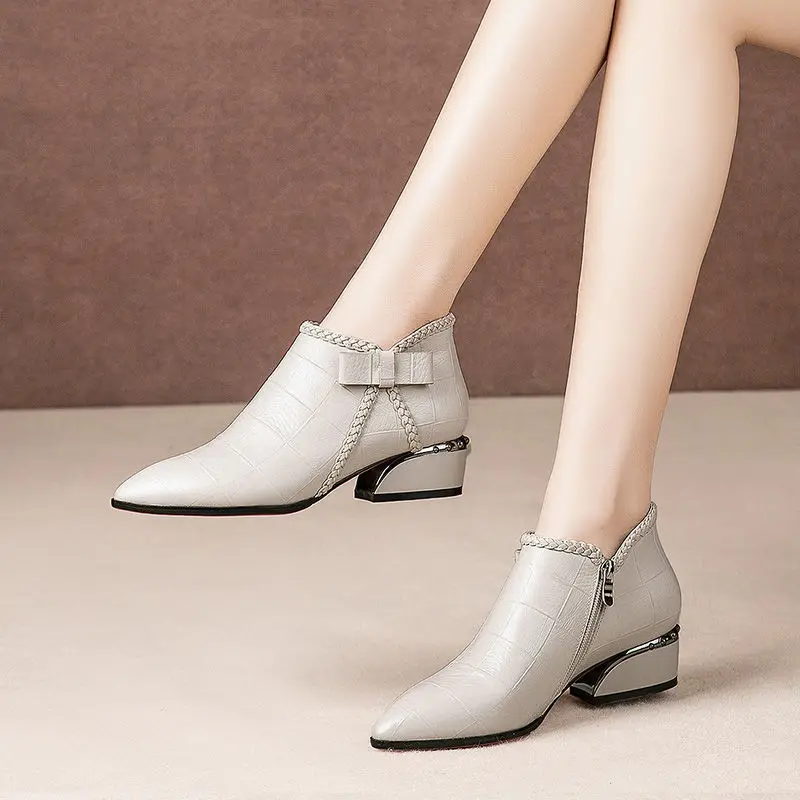 Women's Boots Luxury Artificial Leather Casual Ankle Outdoor Fashion Wedge Medium Heel Pointed Toe Spring Autumn Shoes For Women