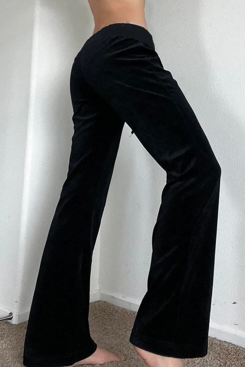 Pantalon évasé avec cordon de serrage taille basse étoile strass corde épissage velours cloche bas pantalon décontracté