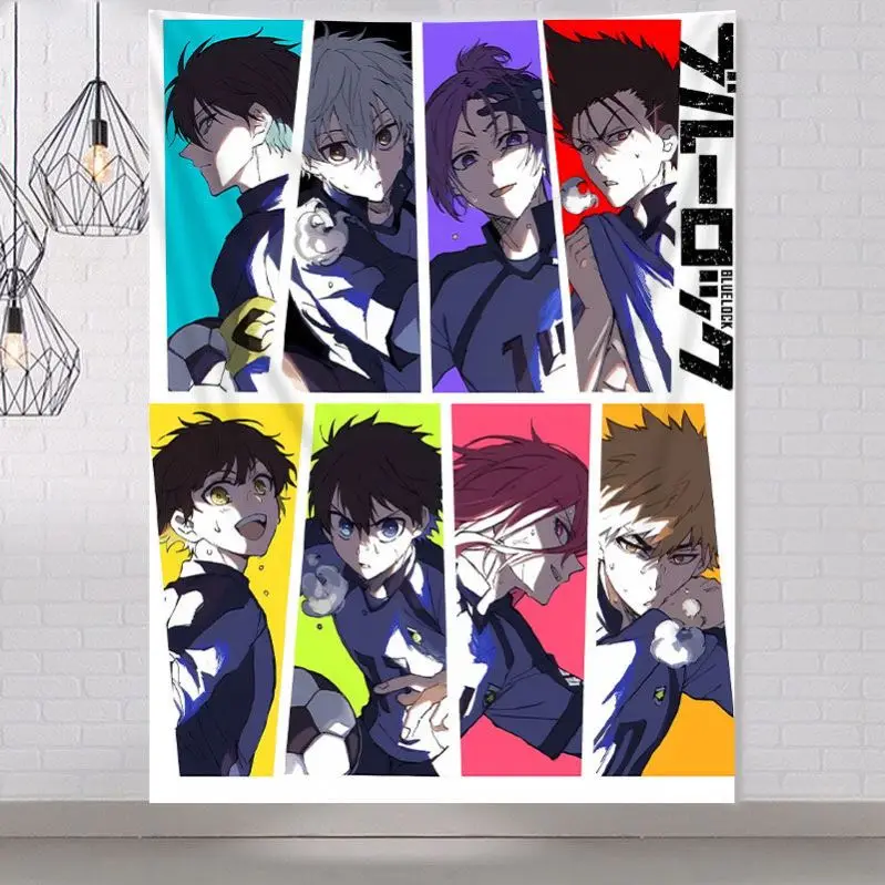 اليابانية الساخن أنيمي الأزرق قفل نسيج سوبر كول المشارك العلم ديكور المنزل غرفة المعيشة عنبر غرفة نوم خلفية القماش الجدار #2