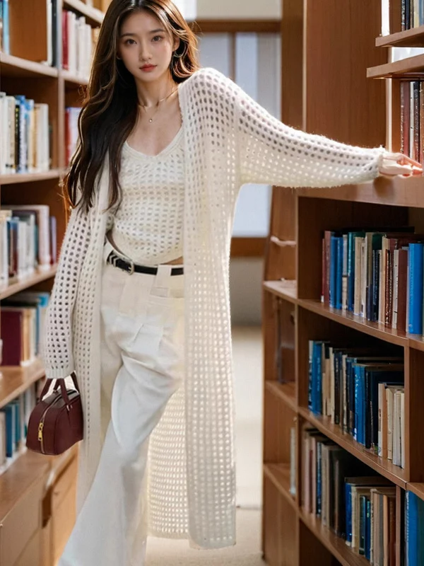 Длинный тонкий хлопковый вязаный открытый кардиган, женский летний V-Ne, кондиционер, защита от солнца, легкая верхняя одежда, шило, вязаный купальник...