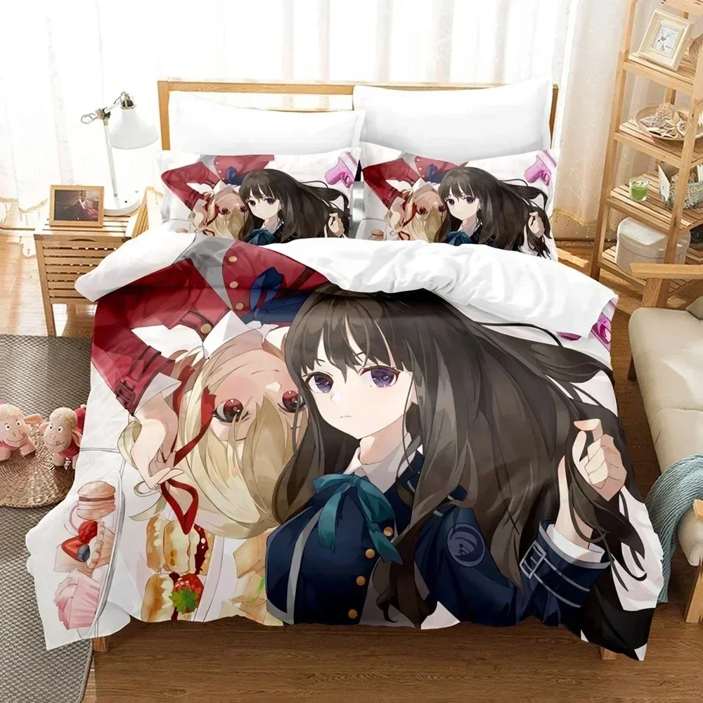

3D Print Anime Lycoris Recoil Bedding Set Printed Bed Set With Pillowcase Bed Duvet Cover Soft Queen King Size Bedclothes Home