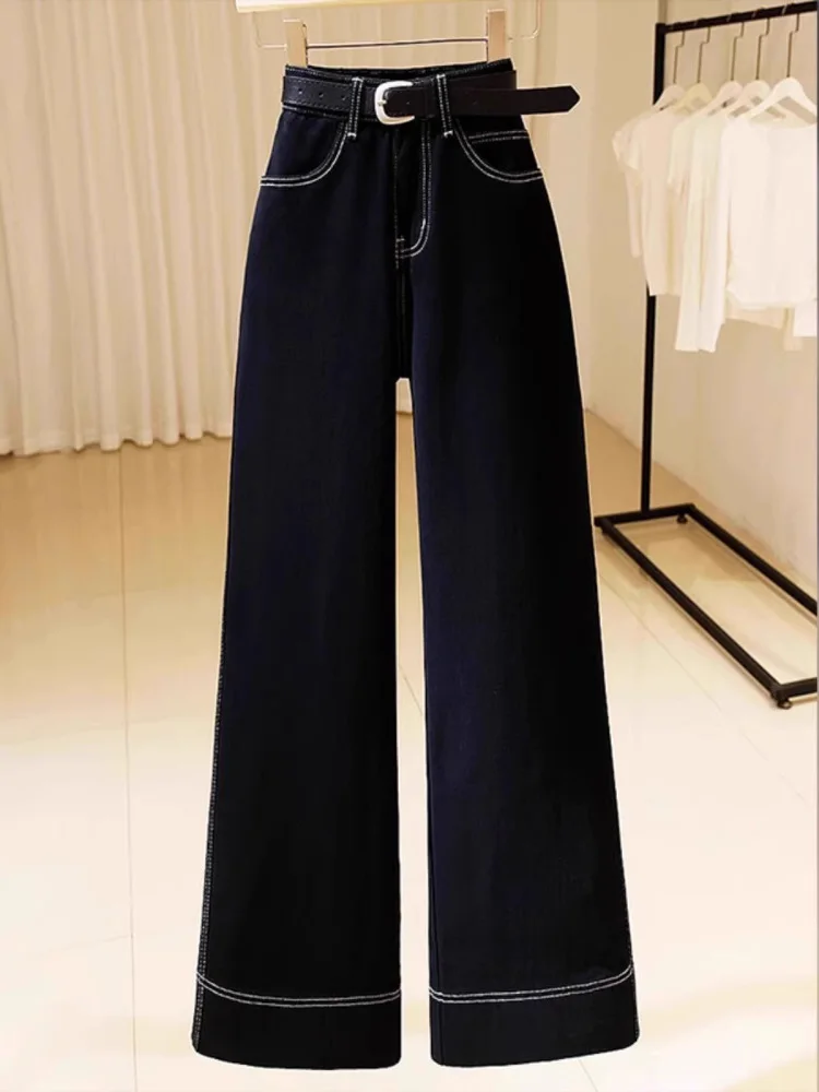 Pantaloni a taglio dritto a gamba larga a vita alta Pantaloni dimagranti casual in colore profondo primaverile da donna ular quest'anno