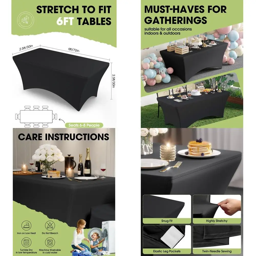 

6-Pack Spandex Fitted Stretch Table Covers for 6ft Rectangle Tables - Wrinkle-Free, Secure Outdoor Party, Picnic, Wedding, Banqu
