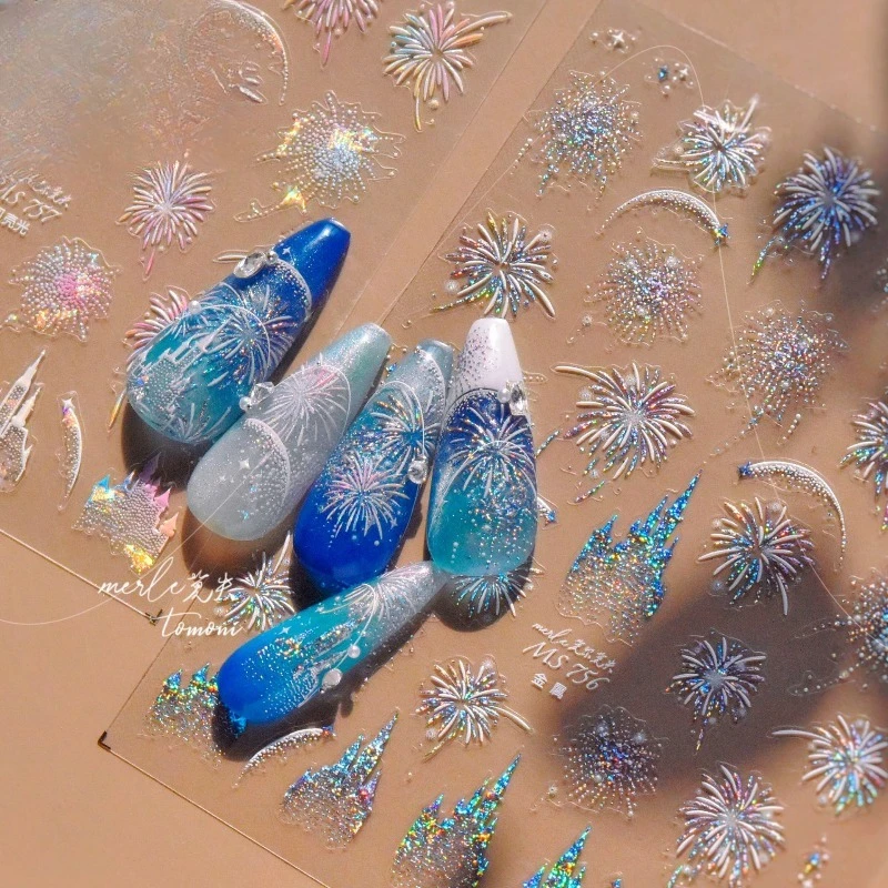 Mother of Pearl Nail Stickers Castle Theme 3D Nail Decals Self Adhesive Party Nail Art for Women Salon Quality Easy Application