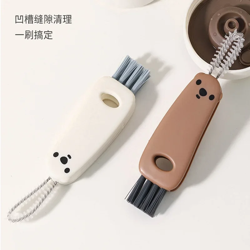 Insulated Cup Cover Brush Multifunctional Groove Brush Milk Bottle Nipple Mouth Gap Cartoon Three In One Cleaning Brush