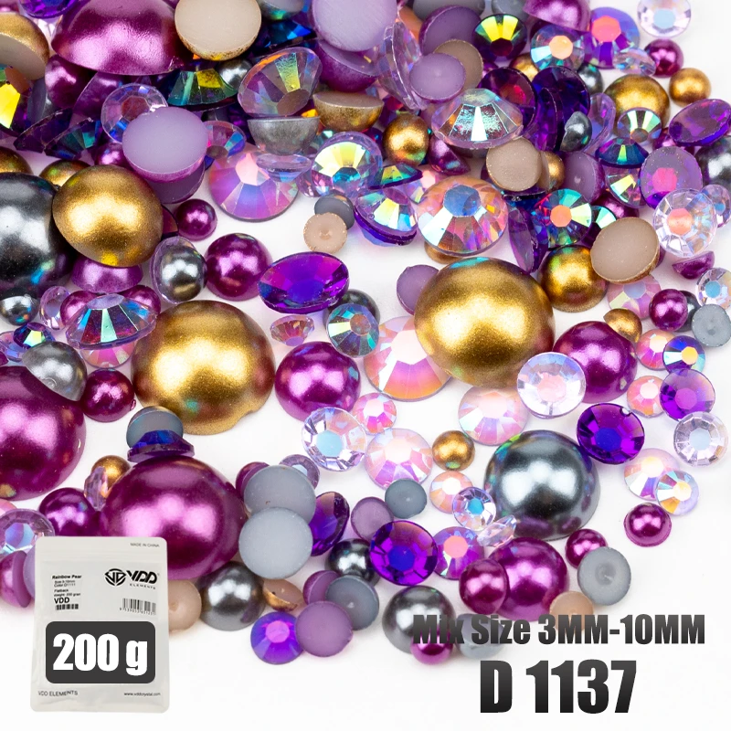 VDD 200g Großhandel Mix Größe Halbrunde Perlen ABS Flatback Perlen Harz Farbe AB Strasssteine zum Basteln DIY Nail Art Dekorationen – Detail 40