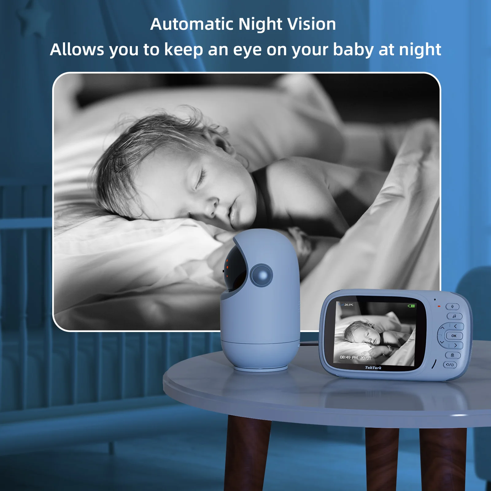 Top 3.2 Inch Video Baby Monitor With Pan Tilt Camera Wireless Security Night Vision Temperature Monitoring Intercom Nanny