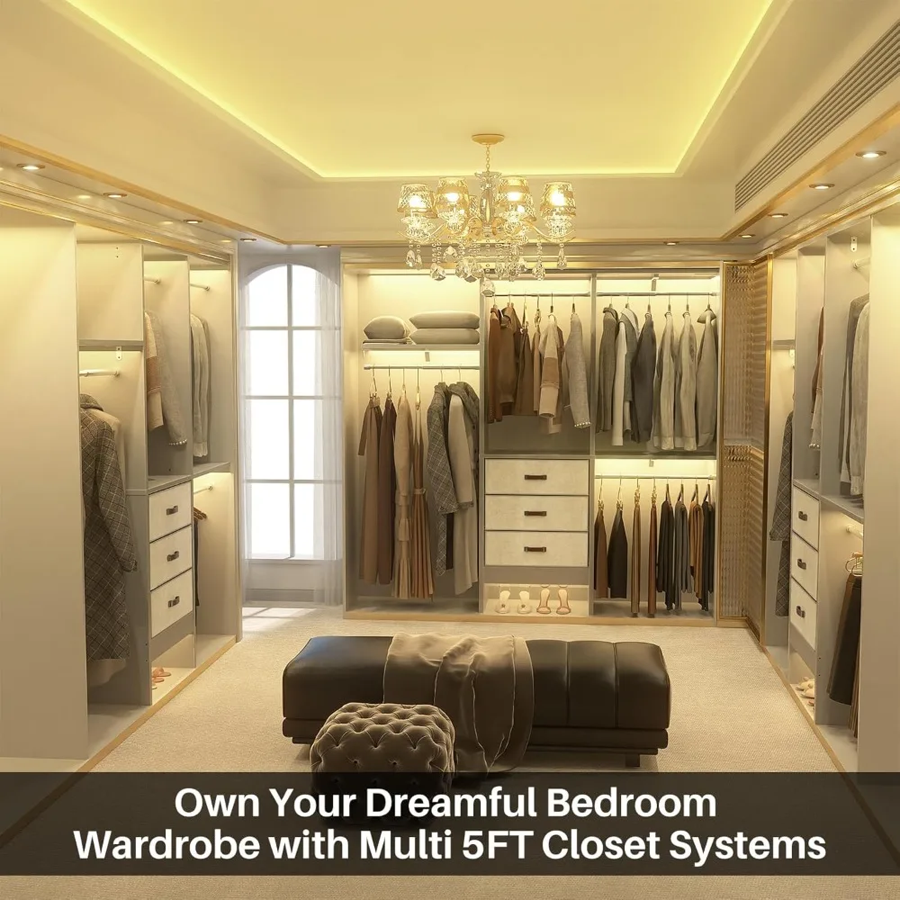 60 Inch Walk-In Closet Organizer System with 3 Adjustable Shelves and 3 Fabric Drawers for Small Spaces