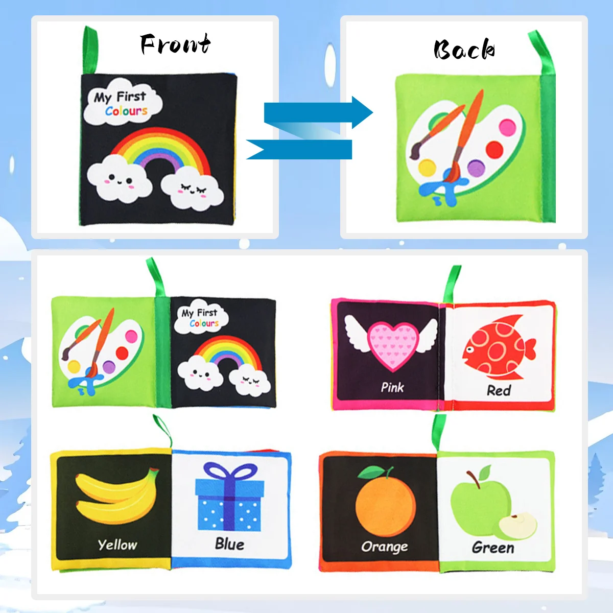 赤ちゃんがひっくり返す小さな布の本、昆虫、虹、数字、グラフィックテーマの小さな布の本、赤ちゃんの触るおもちゃ、早期教育玩具
