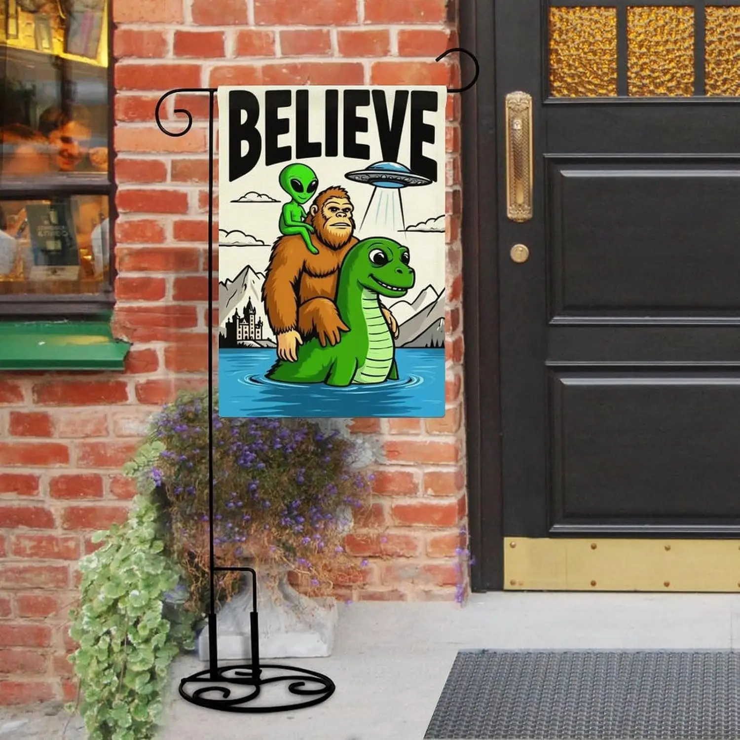 Fantasy, Belief in Bigfoot And The Loch Ness Monster Garden Flag 12 X 18 Inches, All-Season, Small Welcome Flag DDI GGX