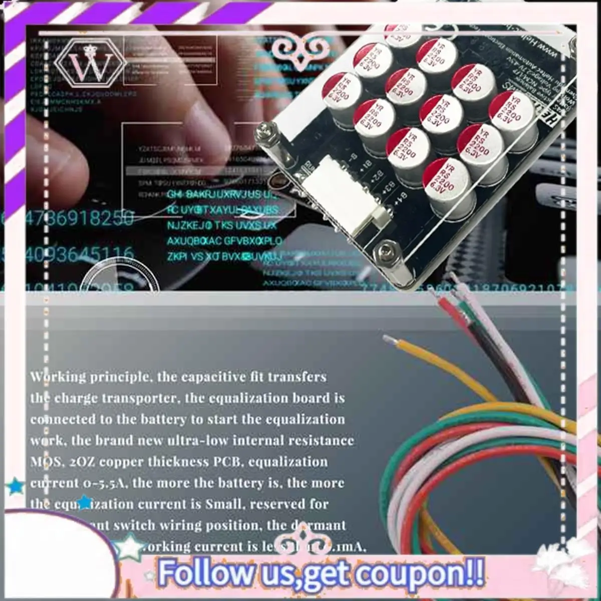 Easy To Use 4S 5A Cluster Equalizer Active BMS Board Energy Transfer Capacitor (With Case+Terminal Wire)