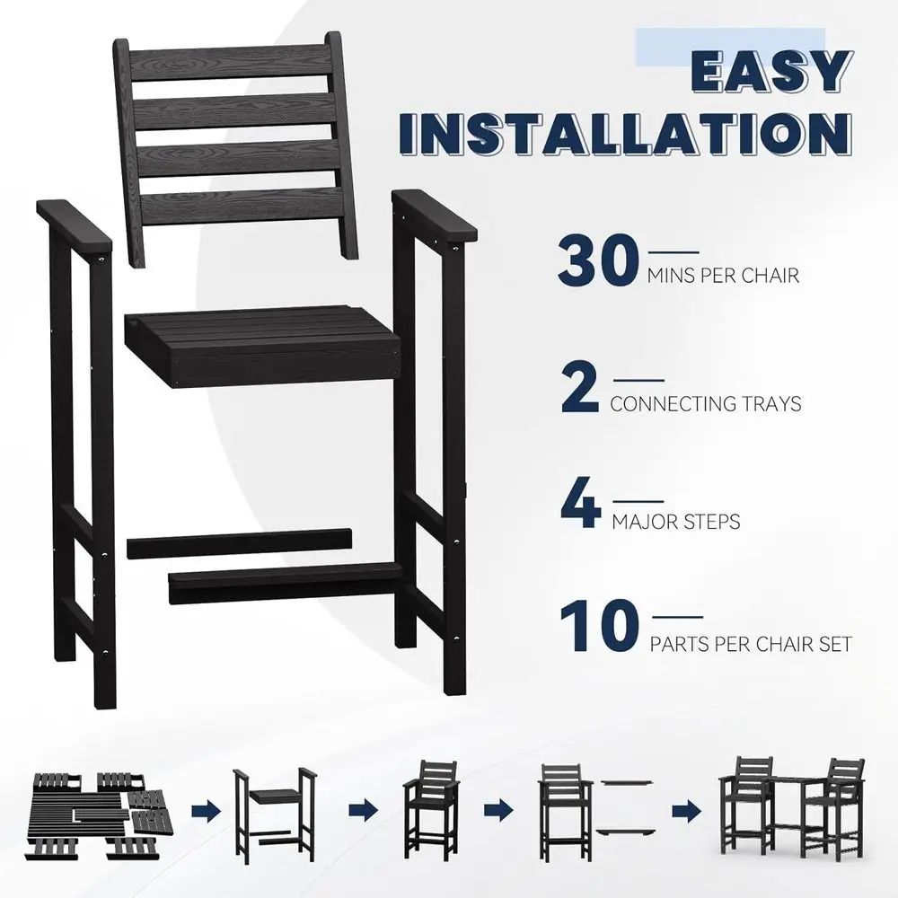 زوج من كراسي آديرونداك عالية الدقة مقاومة للطقس مع صواني مزدوجة قابلة للفصل للفناء الخارجي والسطح وحمامات السباحة #3