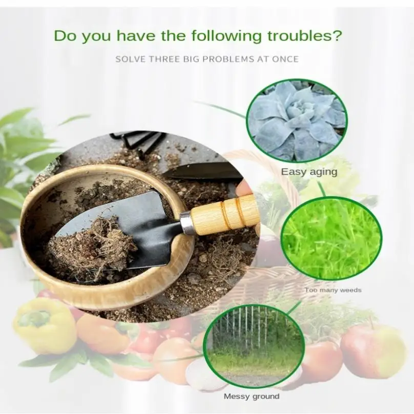 3pcs Garden Shovel Rake Potting เครื่องมือมินิไม้ Handle เหล็ก Spade สวนเครื่องมือมัลติฟังก์ชั่ดอกไม้พืชบอนไซชุดเครื่องมือ