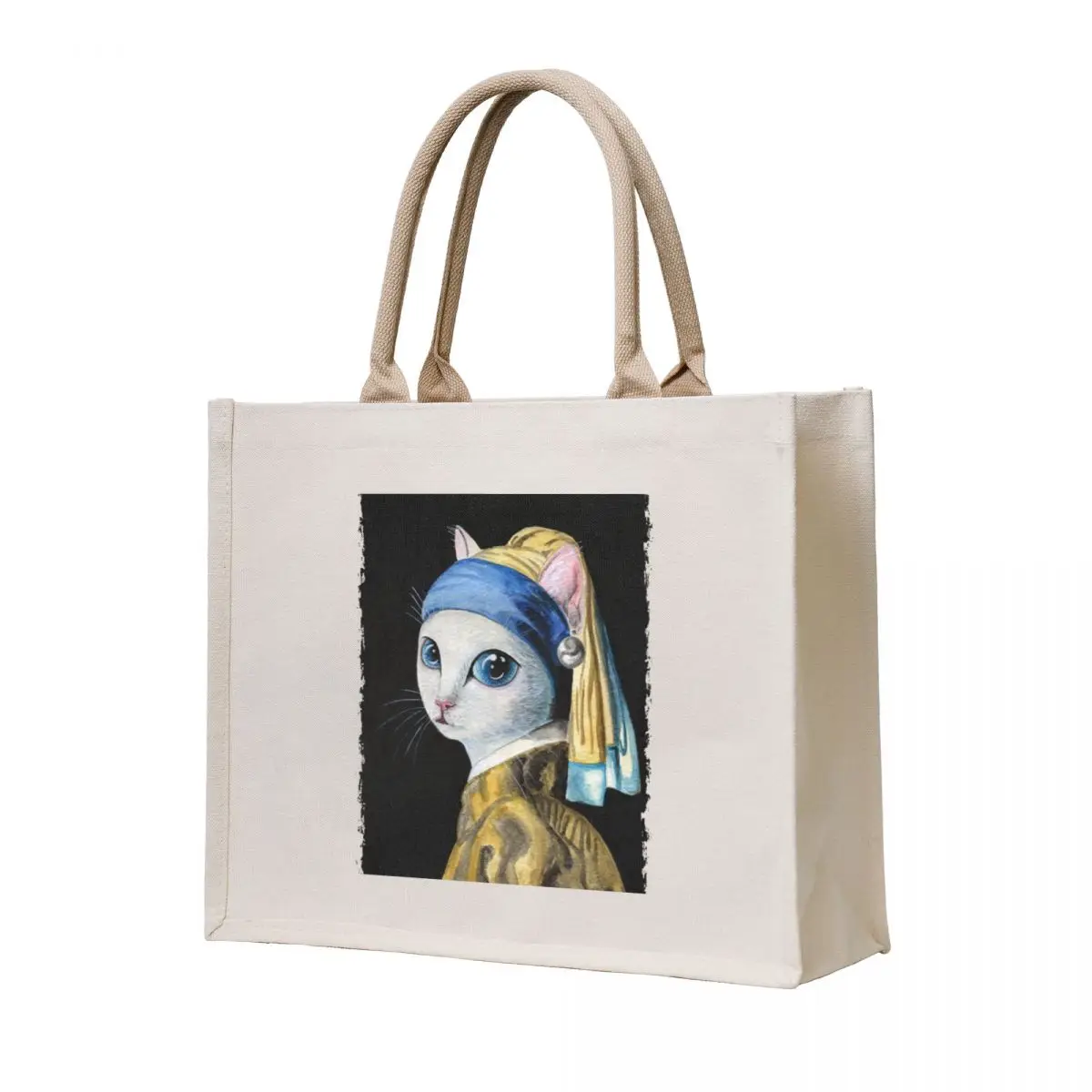 

Cat with a Pearl Earring Tote Bag reusable shopping bags cloth bag woman bag luxury women hand bags