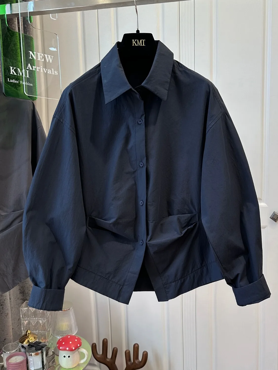 Csa Hoada para Mujer, Cintura Fruncida, Botón Único, Informal, Color Puro, Aodón, Manga Larga, Cuello Csero, Estilo...