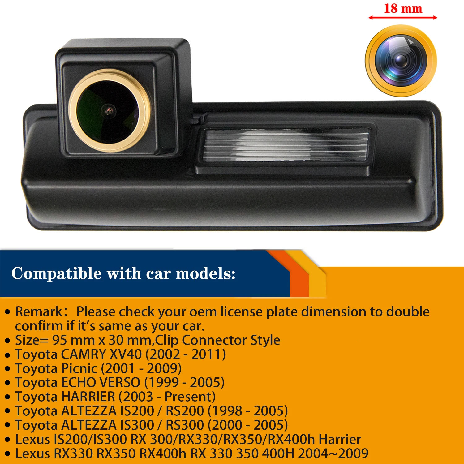 HD 720P Camera for Toyota Camry XV40 AURION /IS200/IS300 RX 300/RX330/RX350/RX400h Harrier, Night Vison Reversing Backup Camera