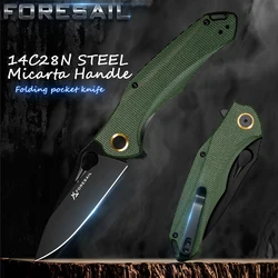 Practical Pocket knife made with14C28N Steel,Reversible Deep-carry Pocket Clip,Flipper. For Outdoor Camping and Gift, EDC Knife