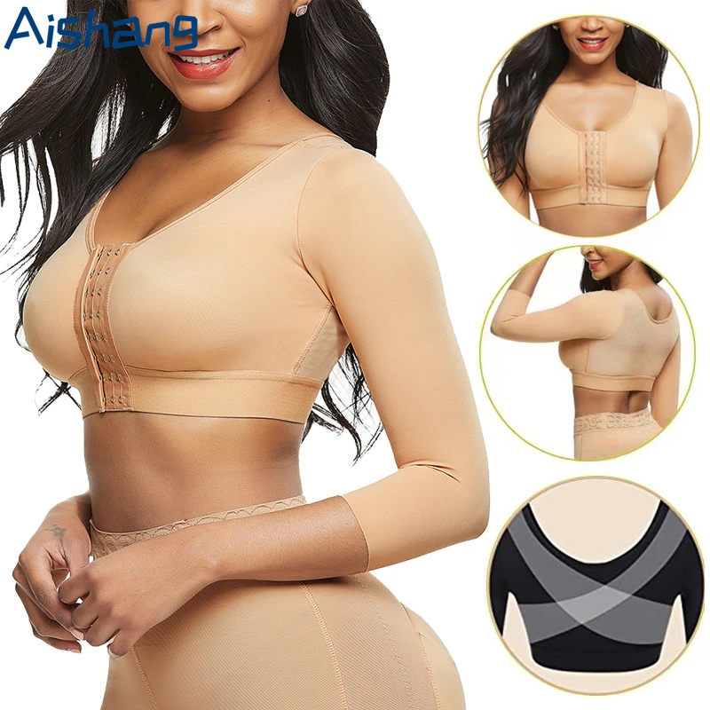 Women Long Sleeves Arm Shaper Underwear Front Entry Wireless Push Up Sports Bra Body Shapers Corset Corrector Plus Size S-5XL