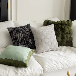 High End Plaid Woven Pillow Cover Nordic Modern Living Room Decoration with Pillowcases Green Retro Light Luxury Cushion Covers